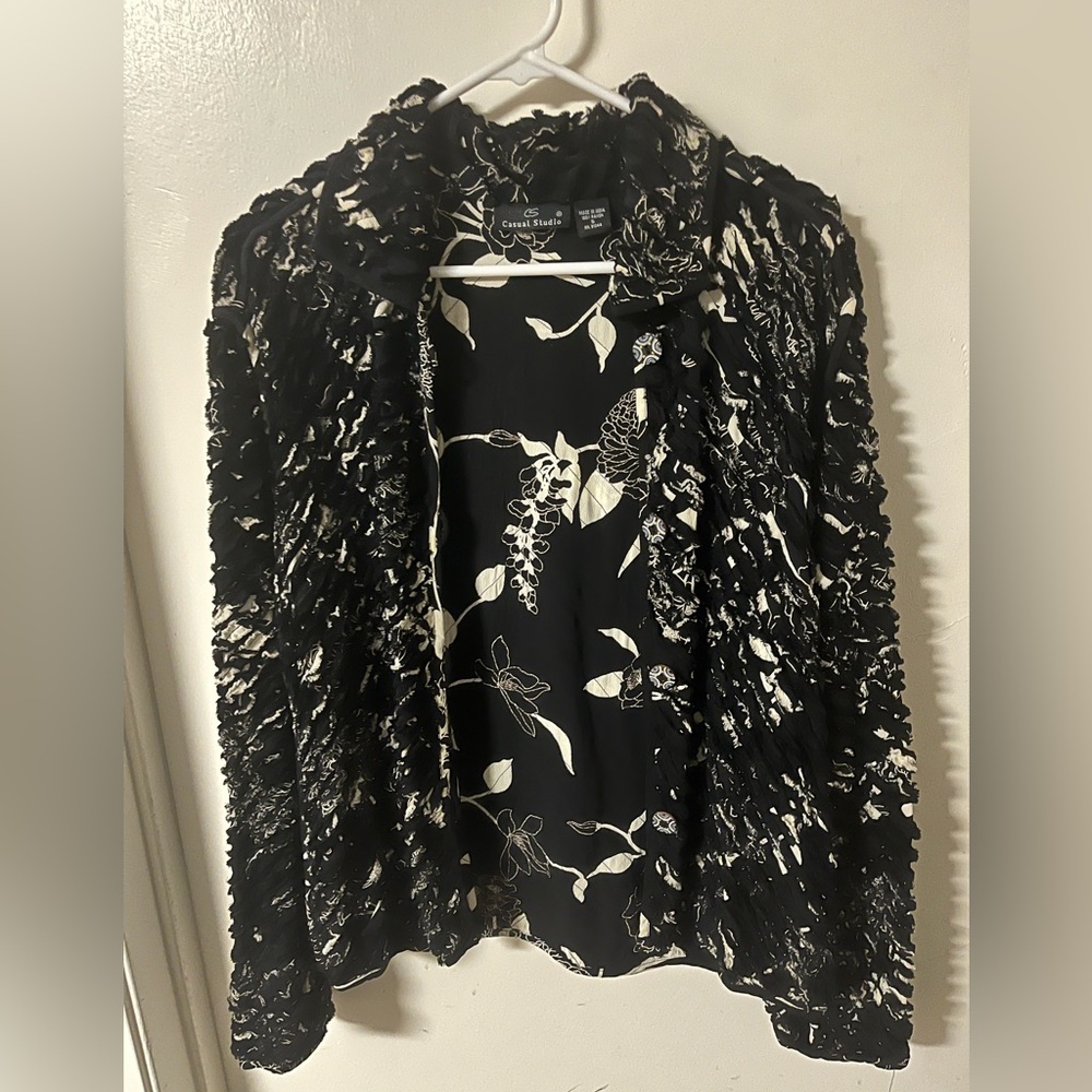 Black and White Long Sleeve Coat